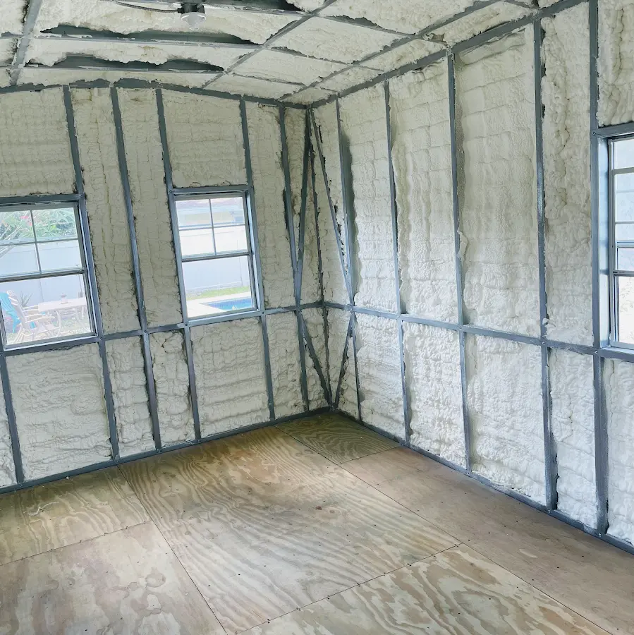 Closed-cell spray foam insulation applied to wall cavities in a residential project in Manhattan Beach